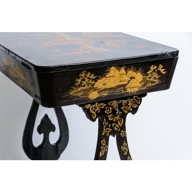 Wood Exceptional 19th Century Chinoiserie Lacquer Work Table For Sale - Image 7 of 14