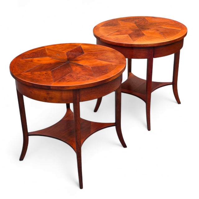Brown Niermann Weeks Round Parquet Side Tables - Set of 2 For Sale - Image 8 of 15