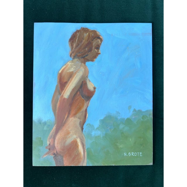Vintage impressionist oil painting of a nude woman in the sun entitled ‘ Catch the sun’. By listed Philadelphia artist...