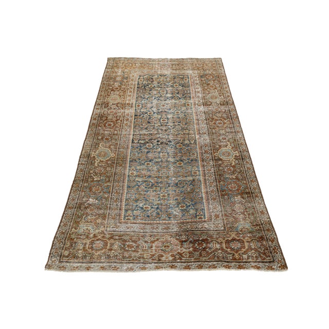 Transitional Antique Mahal Wool Rug With Faded Indigo Field & Terracotta Sampler Border For Sale - Image 3 of 8