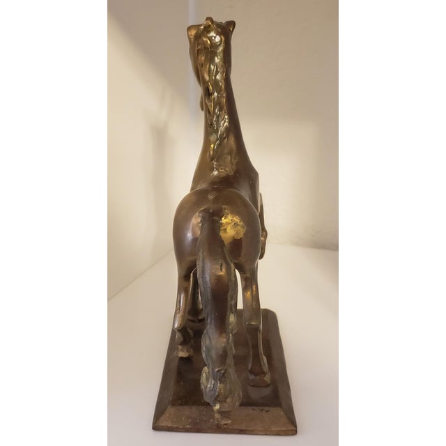 1980s Exceptional 1982 Enesco Brass Unicorn Sculpture — Prancing Horse on Brass Base For Sale - Image 5 of 7