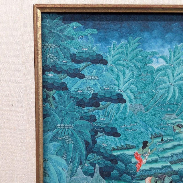 Traditional Vintage Balinese Style Tropical Landscape Painting, Framed For Sale - Image 3 of 7