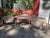Russell Woodard Mid 20th Century Woodard Strap Iron Patio Set, Winter Beige Powder Coated, 5 Pieces, Attributed For Sale - Image 4 of 9