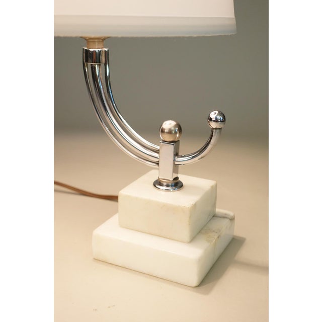 1930s 1930s Art Deco Streamline Moderne Stepped Marble Chrome Table Lamps by Donald Deskey - a Pair For Sale - Image 5 of 12
