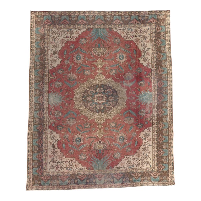 Mid 20th Century Rustic Vintage Persian Tabriz Rug - 08'09 X 10'09 For Sale