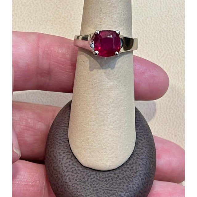 3.5 Carat Cushion Treated Ruby 14 Karat White Gold Ring For Sale - Image 11 of 18