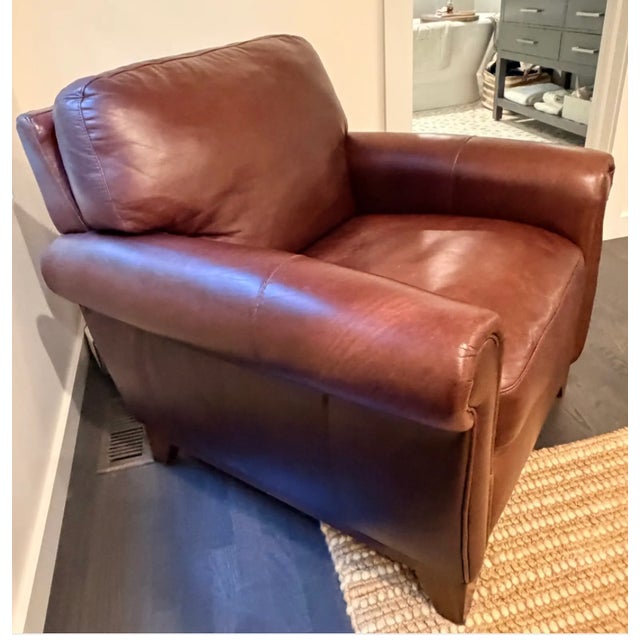 Leather Club Chair Rolled Arm American Design For Sale - Image 11 of 11