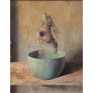 Glass and Flesh by Matthew Saba | Oil on panel Still life of a figure in a bowl For Sale