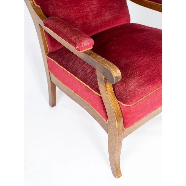 1940s Red Velvet and Mahogany Armchair by Frits Henningsen For Sale - Image 5 of 10