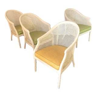 Vintage Cane Back Barrel Chairs, Set of Four For Sale