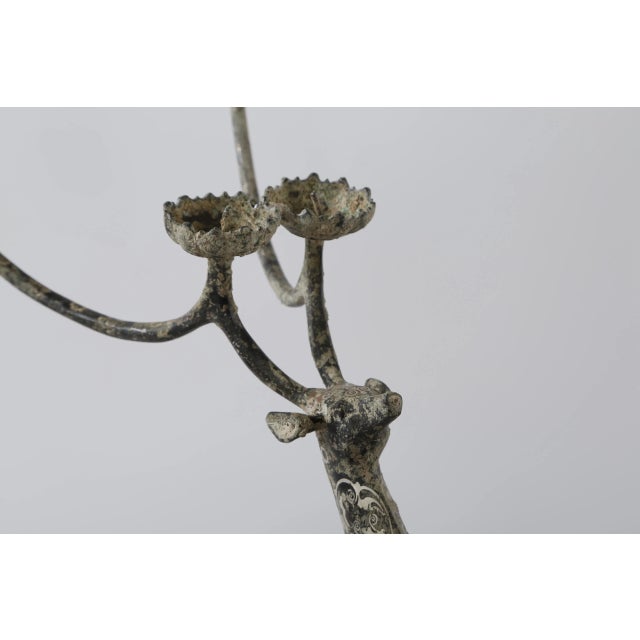 2010s Contemporary Bronze & Silver-Tone Inlay Holiday Reindeer Candle Holder For Sale - Image 5 of 7
