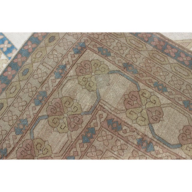 Large Vintage Turkish Rug With Stylized Geometric Design in Blue, Ivory, Tan For Sale - Image 12 of 12