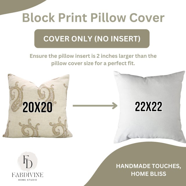 Fabdivine Bankebihari Handmade Block Print Pillow Cover Linen Blend Floral Decorative 26x26 Inch Cushion Cover For Sale - Image 9 of 9