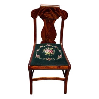 1940s Flame Mahogany Empire Side Chair With Needlepoint Seat For Sale