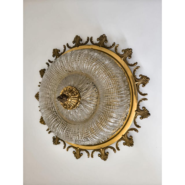 Mid-Century Modern Ornate Textured Glass Flush Mount, 1960s For Sale - Image 16 of 18