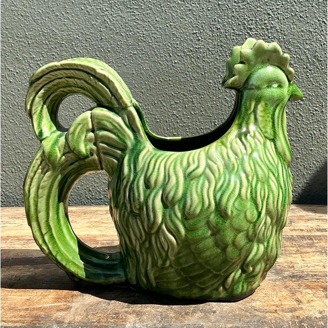 Vintage Glazed Ceramic Rooster Cache Pot For Sale - Image 12 of 12