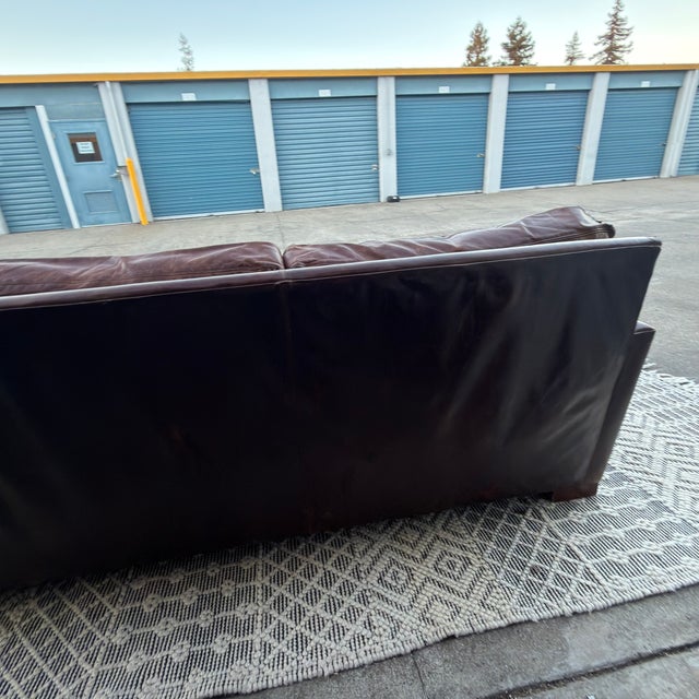 Restoration Hardware Genuine Top Grain Brown Leather Sofa For Sale - Image 9 of 18