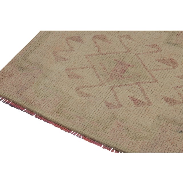 1950s Vintage Tribal Runner in Pink With Beige and Green Medallion Patterns For Sale - Image 5 of 7