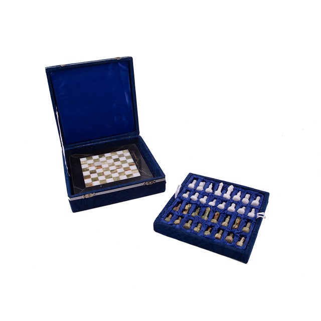 Marble Chess Game in Blue Velvet Box, 1900s For Sale - Image 13 of 14