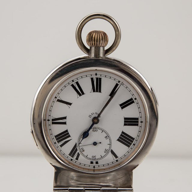 20th Century Edwardian Solid Silver & Glass Inkwell With Clock, Chester, 1900s For Sale - Image 6 of 8