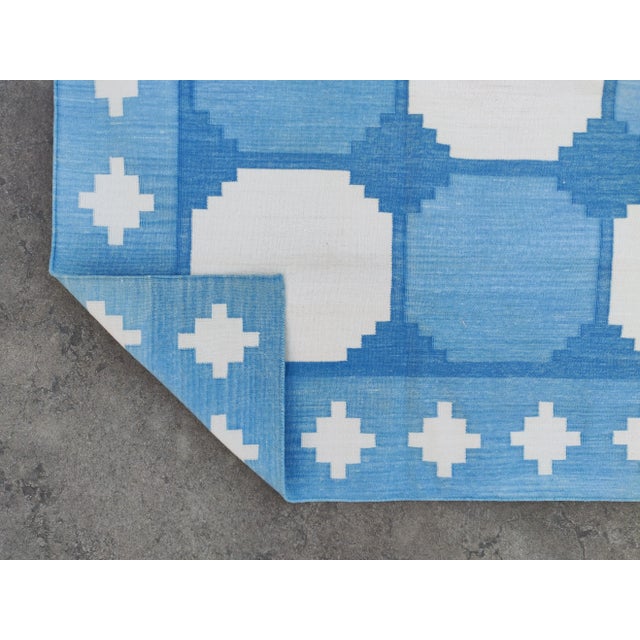 Not Yet Made - Made To Order Handmade Cotton Natural Vegetable Dyed Reversible Blue and White Box Pattern Vista Rug - 9'x12' For Sale - Image 5 of 11