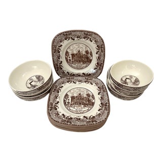 Johnson Bros. Historic America II "Alamo" Salad Plates & Bowl Set of 15 For Sale