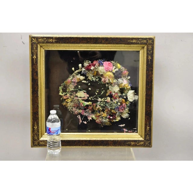 Antique Victorian Wax Flower Floral Mourning Wreath Shadow Box Wall Frame Oddity For Sale - Image 10 of 12