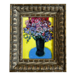 Contemporary Original Alexandra Brown Pop Floral Still Life Painting Chunky Vintage Frame