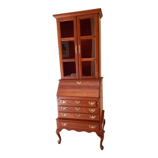 Late 20th Century Queen Anne Style Secretary Desk & Bookcase For Sale