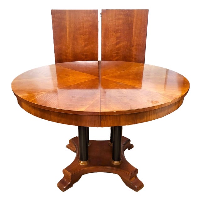 Vintage Cherry Neoclassical Biedermeier Style Dining Table +2 Leaves Ethan Allen For Sale
