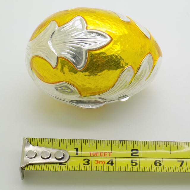 Vintage Italian Handmade Genuine Sterling Silver 925 Florentine Life Size Egg Shaped Box, 1980s For Sale - Image 12 of 13