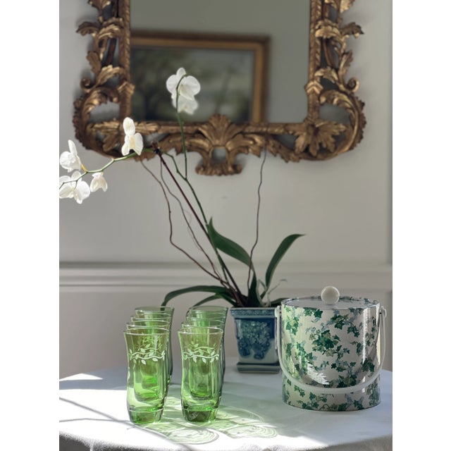 Libbey Glass Co. Vintage Etched Green Drinking Glasses- Set of 8 For Sale - Image 4 of 9
