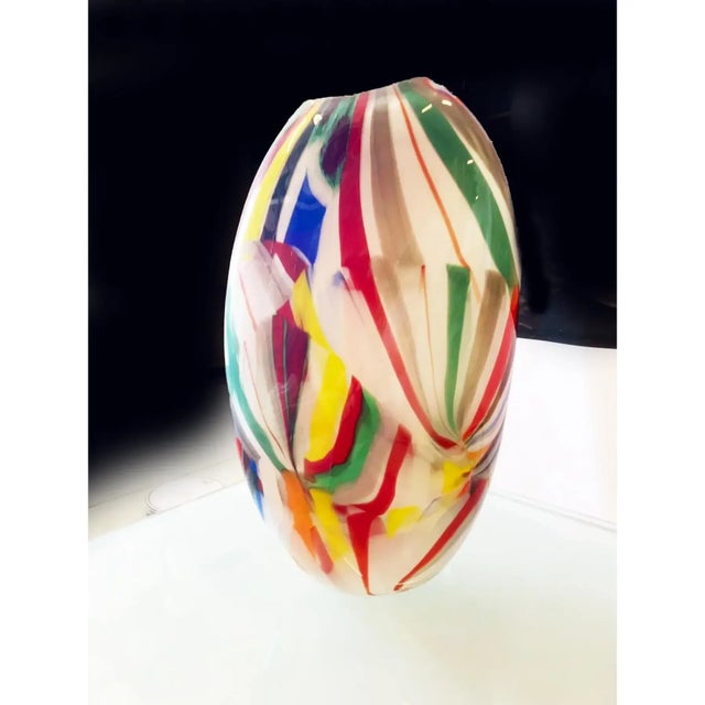 Early 21st Century Abstract Vase in Milky-White Murano-Inspired Glass With Multicolored Reeds For Sale - Image 5 of 8