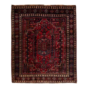 Vintage Handmade Persian Red Geometric Wool Rug 4'8" X 5'2"