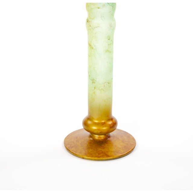 Glass Pair of Mid-Century Modern Italian Venetian Art Glass Gilt & Painted Candlestick For Sale - Image 7 of 13