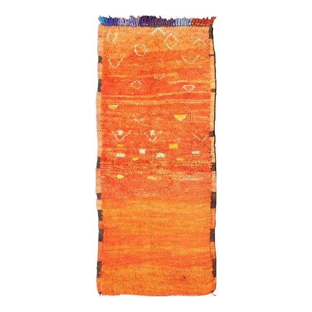 Vintage Small Moroccan Boujaad Rug in Variegated Saffron and Orange Colors 3 X 7 For Sale