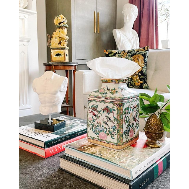 Famille Rose Ceramic Tissue Box Cover For Sale - Image 4 of 4