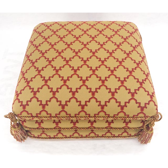 Hollywood Regency Fancy Sandwich Style Upholstered Pouf Ottoman Hassock Tassels Decorated MINT For Sale - Image 3 of 9