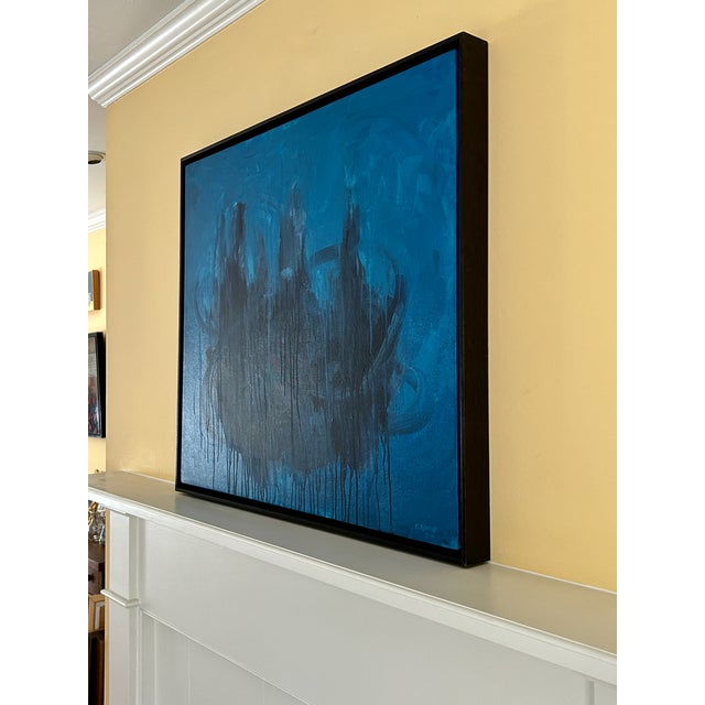 Blue Blue Fusion, Contemporary Framed Abstract Acrylic Painting by Stephen Remick For Sale - Image 8 of 12