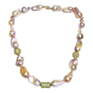 Bochic “Capri” Vintage Baroque Pearl & Multi Gem Necklace Set in 18K & Silver For Sale