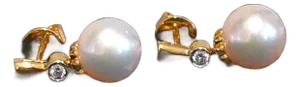 18k White Akoya Pearl and Diamond Post Dainty Drop Earrings