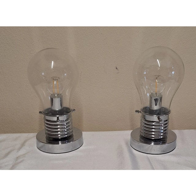 Vintage Light Bulb Bedside Lamps in Chrome-Plated Metal with Clear Pear-Shaped Glass Shade from Wofi-Leuchten, 2000s, Set...