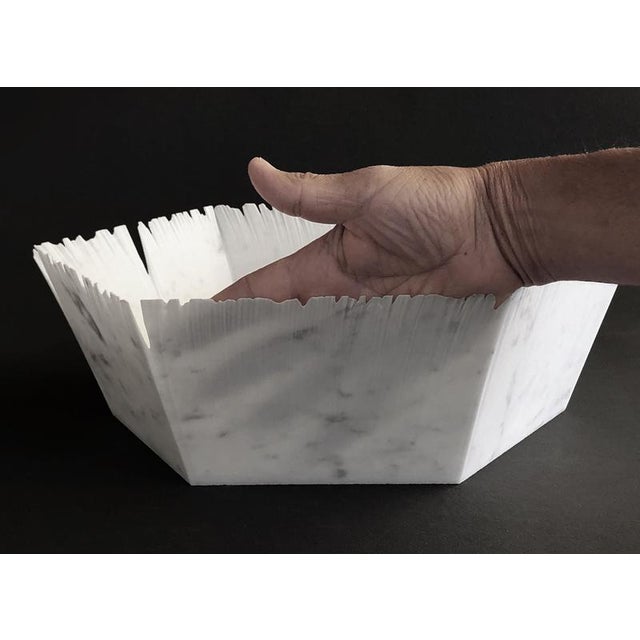 Gold Drap D Hexagonal Decorative Bowl in White Carrara Marble by Bufalini Marmi For Sale - Image 8 of 18