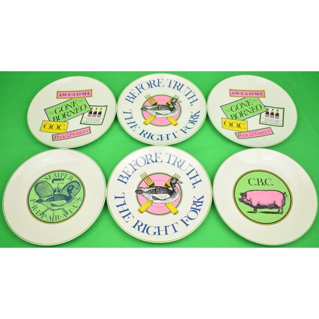 "Set X 6 Official Preppy Plates" 2) Before Truth, The Right Fork 2) Gone Borneo 1) C.B.C. = Couldn't Be Cuter 1) Semper...