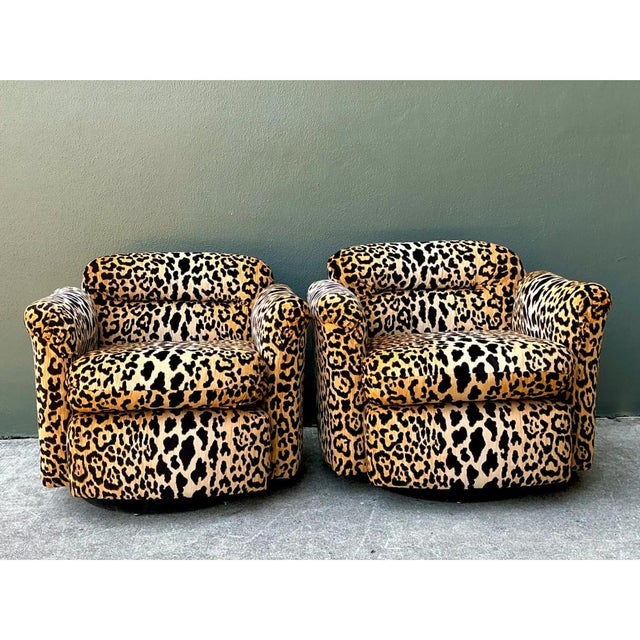 Vintage Leopard Velvet Swivel Chairs - Pair For Sale - Image 11 of 11
