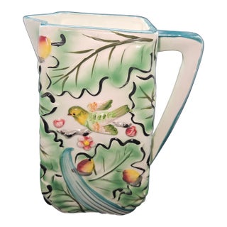 Vintage 1960's Majolica Nature Inspired Pitcher For Sale