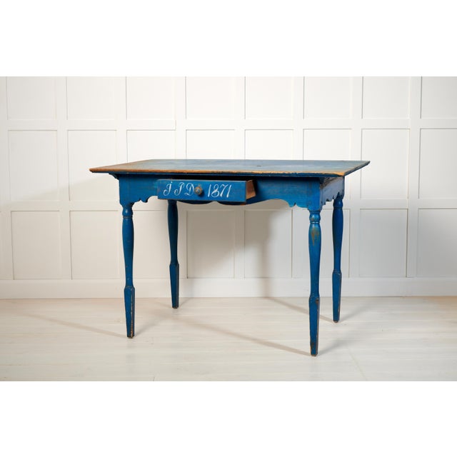 Northern Swedish Blue Country Table For Sale - Image 4 of 14