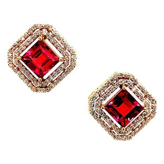 Natural Tourmaline Diamond Earrings 14k Gold 4.47 TCW Certified For Sale