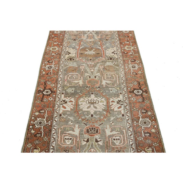 Antique Oriental Rug Runner - Hand-Knotted Wool, Muted Blue & Terracotta 3x16 For Sale - Image 4 of 8