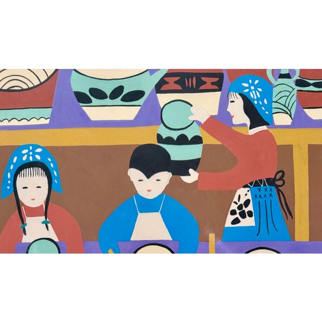 Mid-Century Modern 1970s Original Framed Jinshan Folk Art Painting of Pottery Artisans For Sale - Image 3 of 11